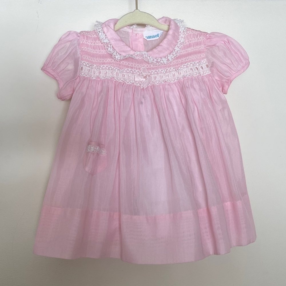 Nannette vintage pink smocked top collared cotton gauze baby dress